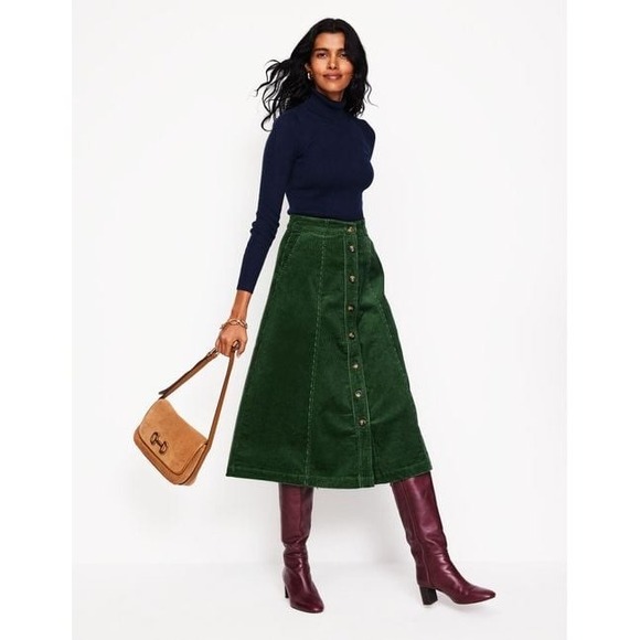 Boden Dresses & Skirts - Boden Green A-Line Button-Front Corduroy Skirt